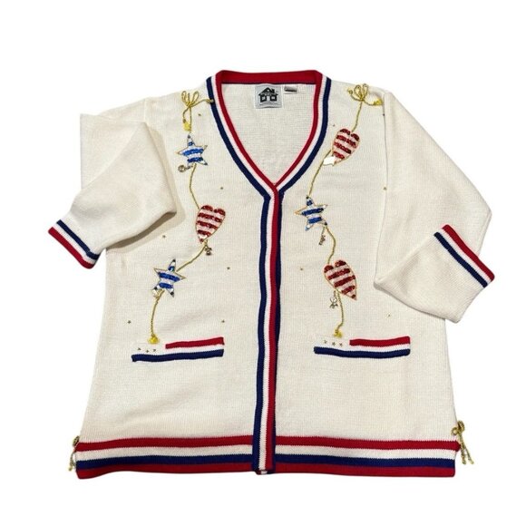 Storybook Knits Sweaters - Storybook Knits American Flag July 4th Novelty Cardigan Sweater Womens Large